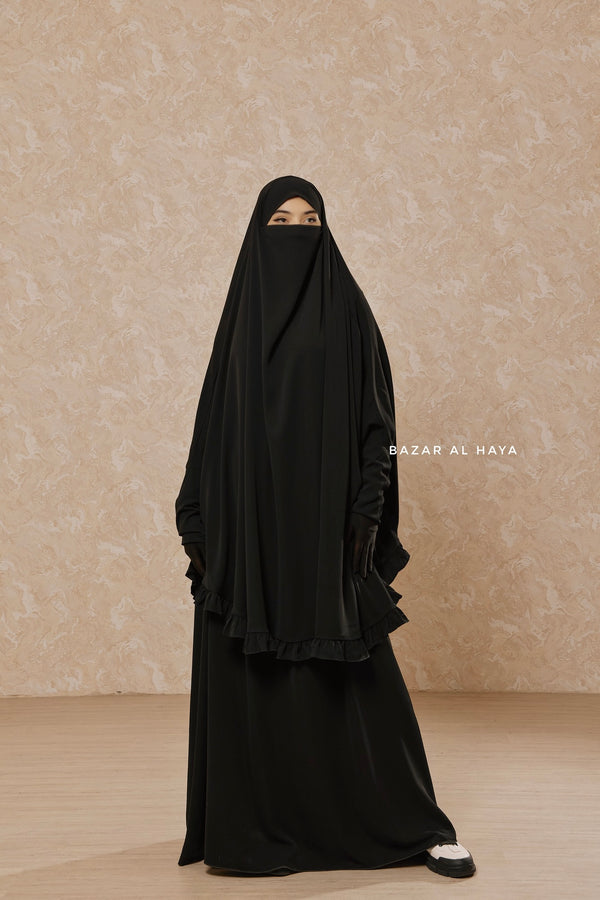 Black Ibadah Two-piece Jilbab with Skirt, Haj, Umrah Garment & Prayer Set