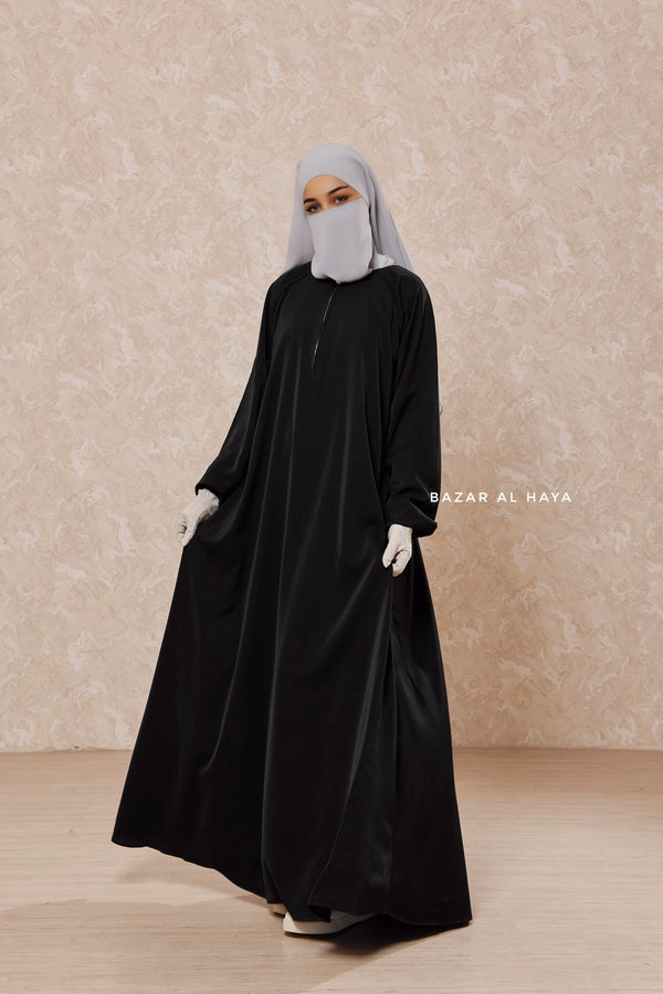 Black Salam 2 Abaya - Comfy Style Front Zipper - Nida