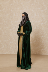 Emerald Green Irfah Luxurious Plush Pombarch Kaftan - Abaya Dress With Belt