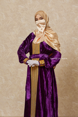 Purple Irfah Luxurious Plush Pombarch Kaftan - Abaya Dress With Belt