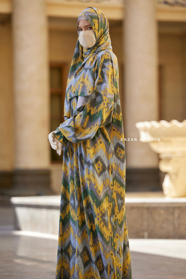 Yellow Print Prayer / Salah Dress 2 - Super Breathable In 100% Cotton