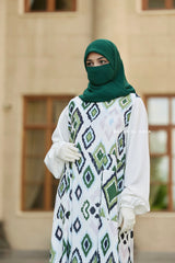 Reema Green & White  Print Dress In Classic Style - Side Pockets