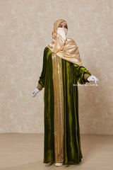 Pistachio Irfah Luxurious Plush Pombarch Kaftan - Abaya Dress With Belt