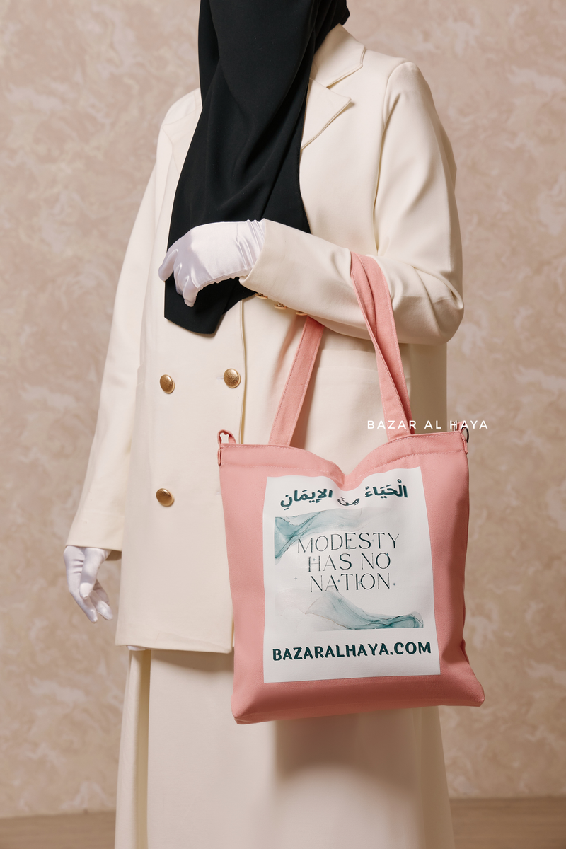 “Modesty Has No Nation” Pink Cotton Tote Bag