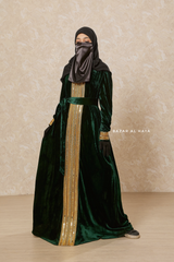 Emerald Green Irfah Luxurious Plush Pombarch Kaftan - Abaya Dress With Belt