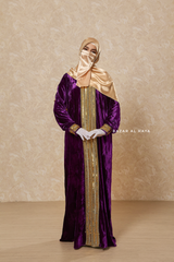 Purple Irfah Luxurious Plush Pombarch Kaftan - Abaya Dress With Belt