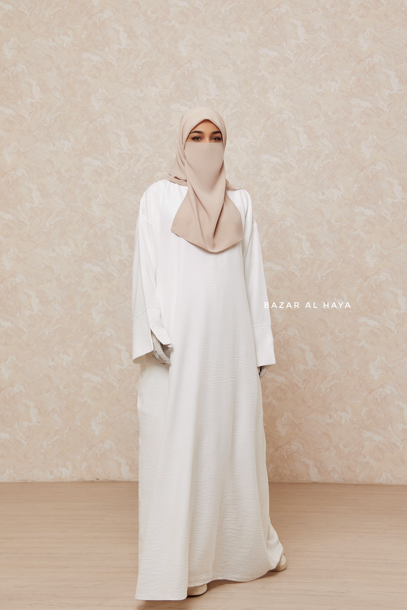 Ivory Rahima Loose Fit Comfy Abaya With Pockets - Leon