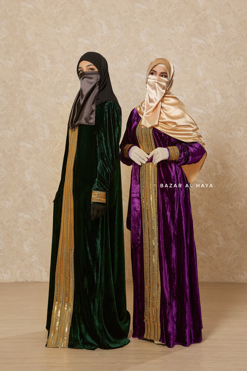 Irfah Luxurious Plush Pombarch Kaftan - Abaya Dress With Belt