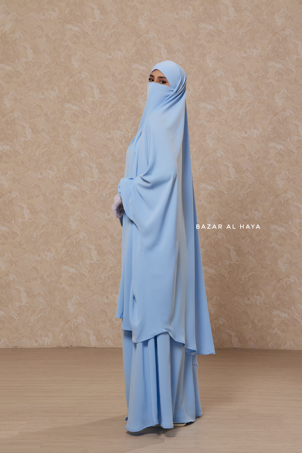 Hoor Baby Blue - Two Piece Jilbab With Skirt- Long & Loose