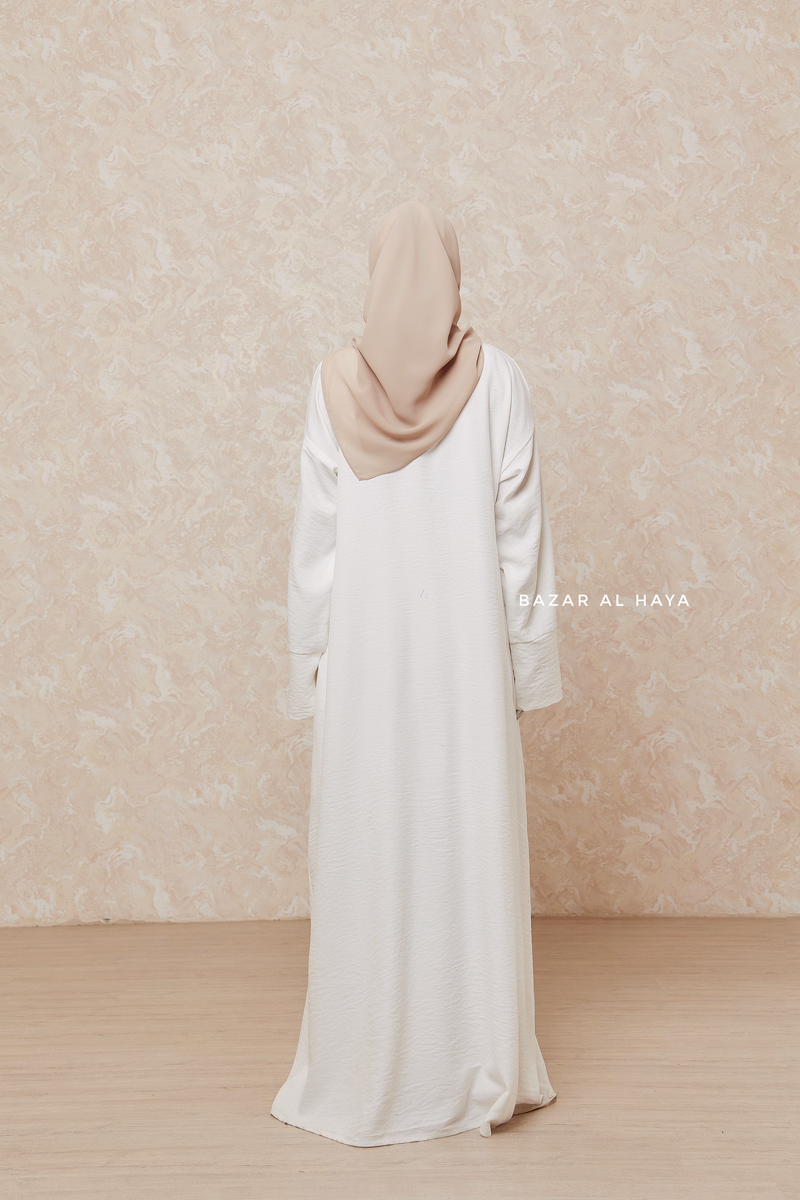 Ivory Rahima Loose Fit Comfy Abaya With Pockets - Leon