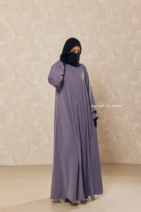 Silver Salam 2 Abaya - Comfy Style Front Zipper - Nida