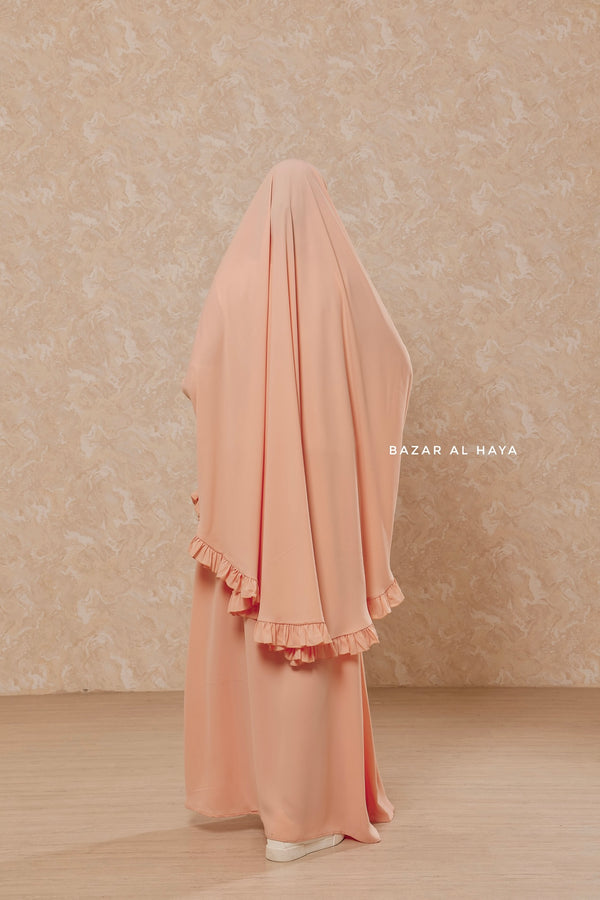 Peach Ibadah Two-piece Jilbab with Skirt, Haj, Umrah Garment & Prayer Set