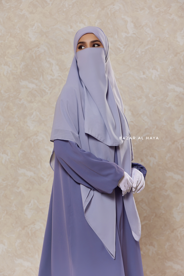 Silver Square Scarf With Half Niqab Set - Super Breathable - Quality