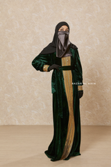 Emerald Green Irfah Luxurious Plush Pombarch Kaftan - Abaya Dress With Belt