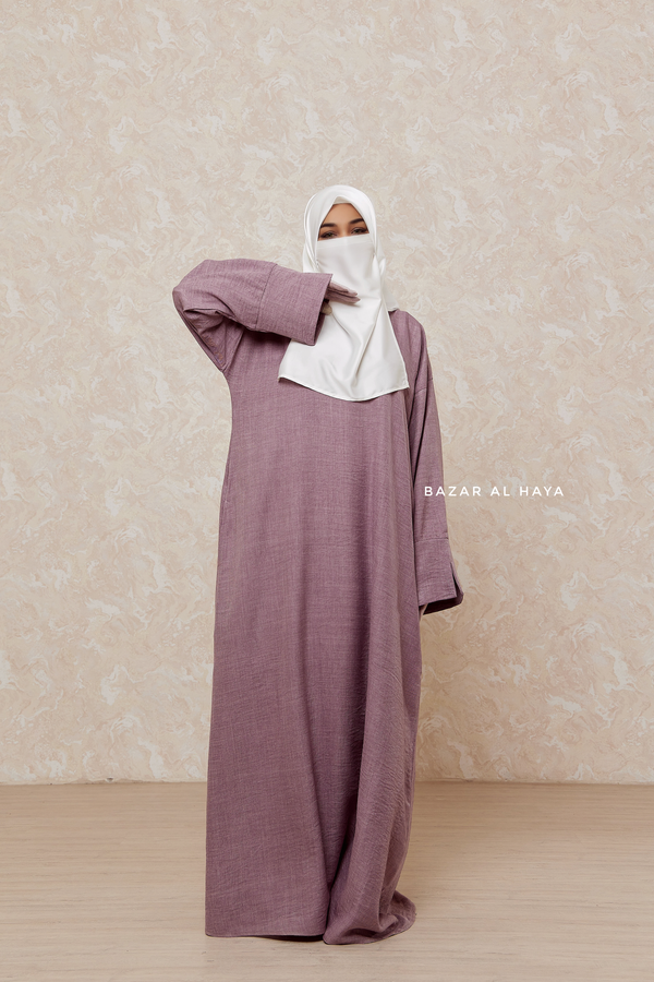 Dusty Mauve Rahima Loose Fit Comfy Abaya With Pockets - Leon