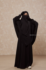 Black Salam 2 Abaya & Mubarak Khimar Maxi Set - Silk Crepe