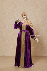 Purple Irfah Luxurious Plush Pombarch Kaftan - Abaya Dress With Belt