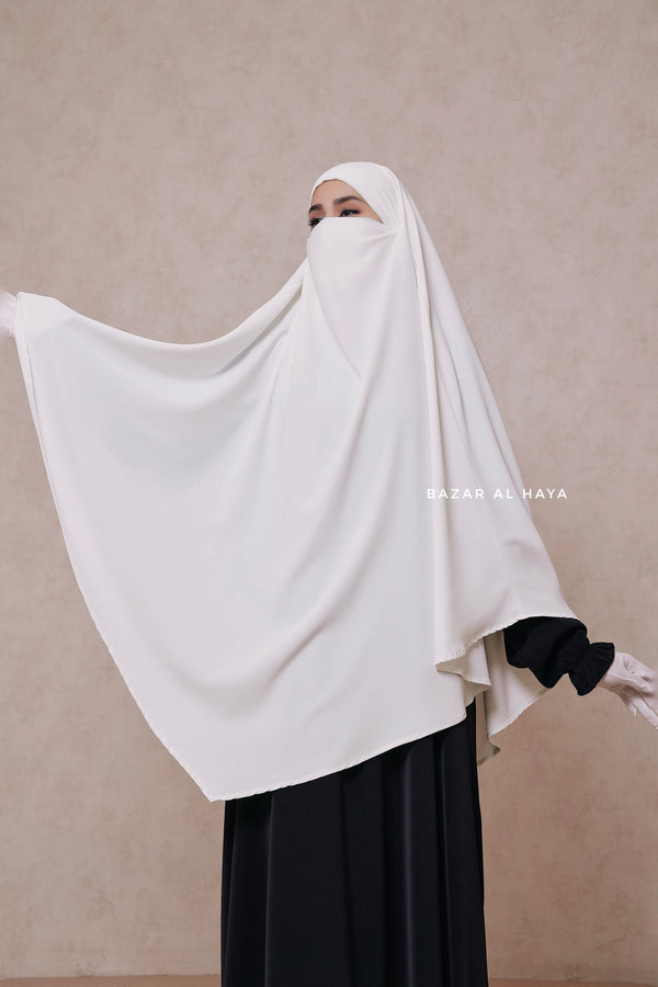 Mubarak Long White Diamond Khimar - Nidha Extra Long