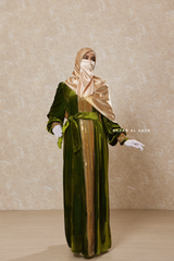 Pistachio Irfah Luxurious Plush Pombarch Kaftan - Abaya Dress With Belt