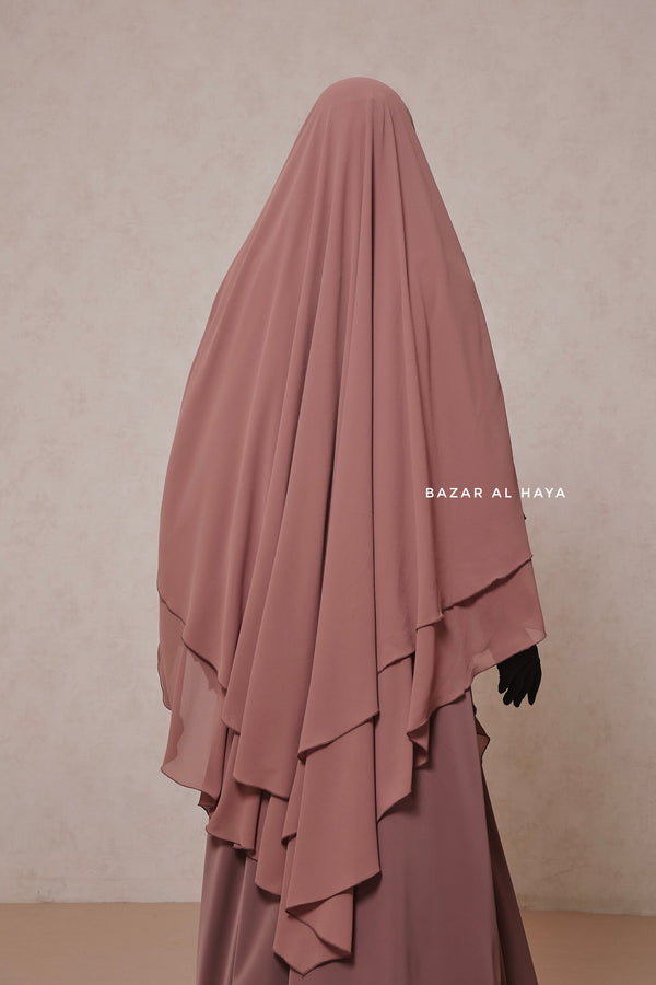 Taupe Rose Pari Layered Khimar & Salam 2 Abaya Set