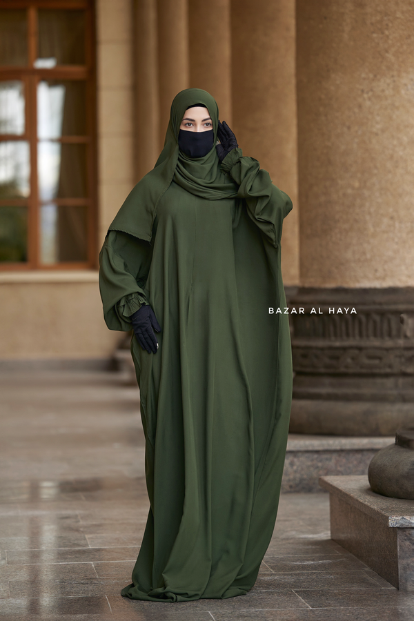 Olive Prayer / Salah Dress One Piece Jilbab 100% Cotton - Super Breathable Comfy Style