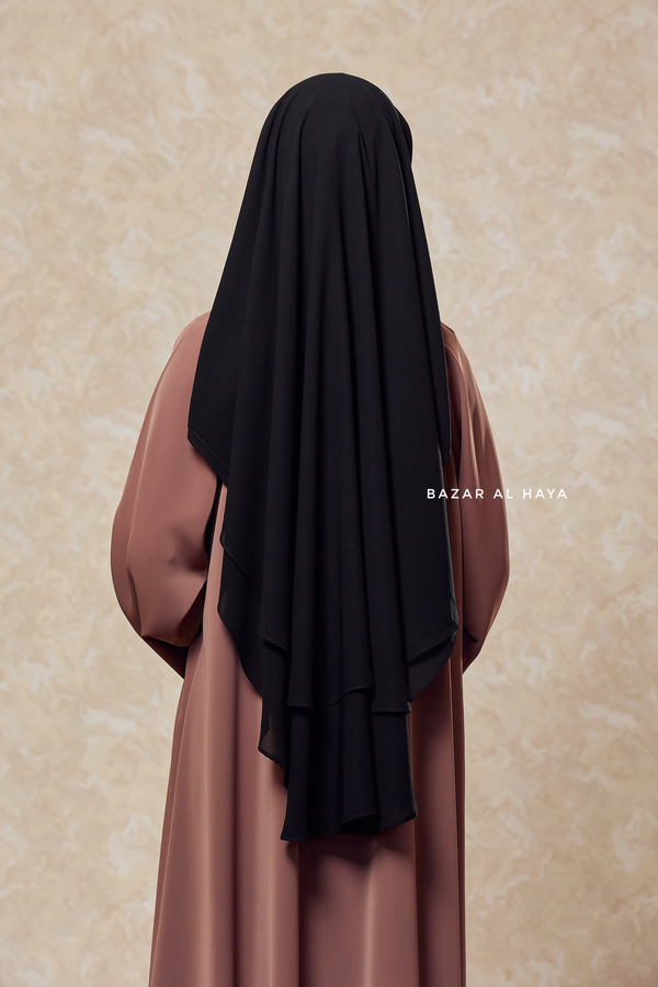 Black Two Layer Flap Niqab - Premium Wool Chiffon - Medium