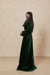 Emerald Green Irfah Luxurious Plush Pombarch Kaftan - Abaya Dress With Belt