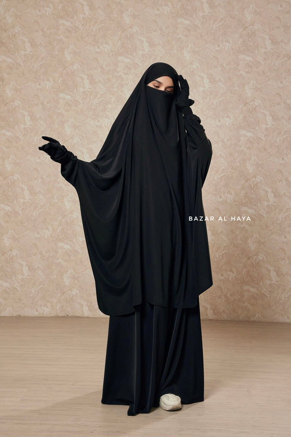 Black  Hoor - Two Piece Jilbab With Skirt Set- Nida