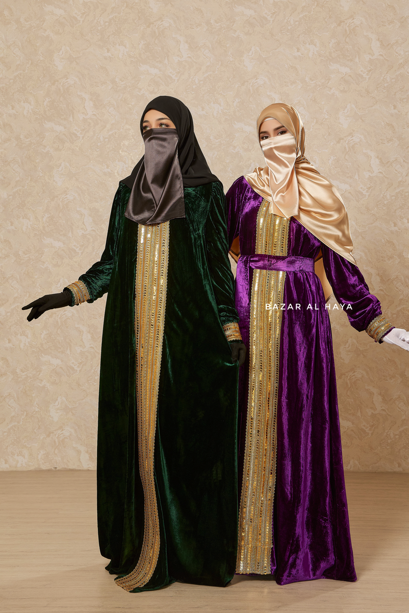 Irfah Luxurious Plush Pombarch Kaftan - Abaya Dress With Belt