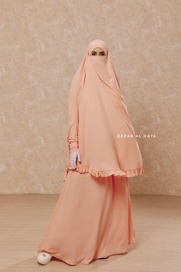 Peach Ibadah Two-piece Jilbab with Skirt, Haj, Umrah Garment & Prayer Set