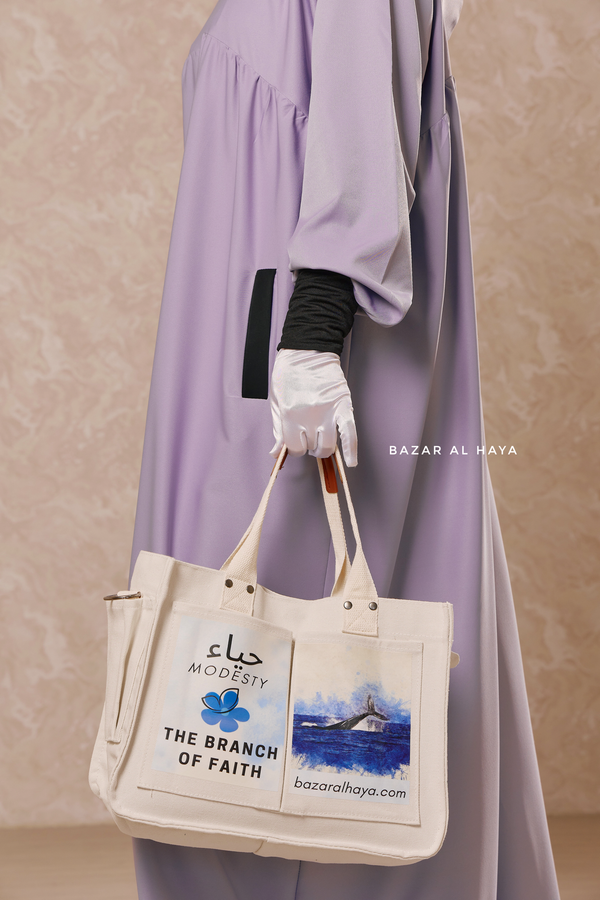 “Modesty - The Branch Of Faith” Ivory Cotton Tote Bag