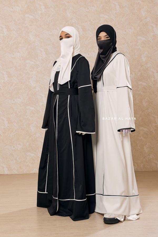 Fazeela Open Front Abaya In Classic Design - Premium Silk Crepe