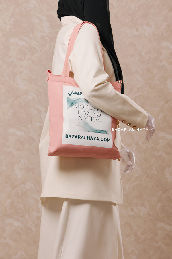 “Modesty Has No Nation” Pink Cotton Tote Bag