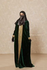 Emerald Green Irfah Luxurious Plush Pombarch Kaftan - Abaya Dress With Belt