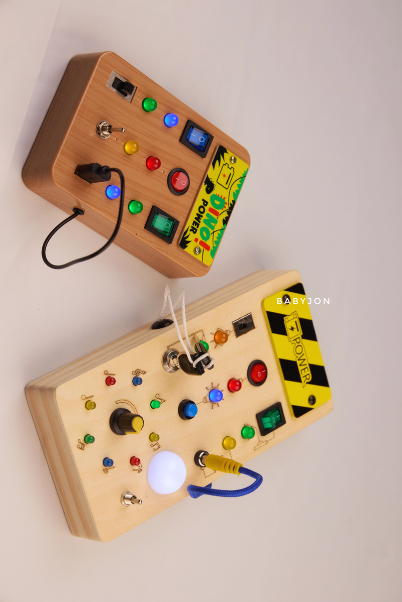 Montessori Wooden Busy Board, Sensory Activity Toy With Lights Switches - Smart Kids