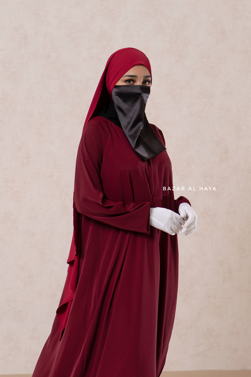 Maroon Salam 2 Abaya - Comfy Style Front Zipper - Nida