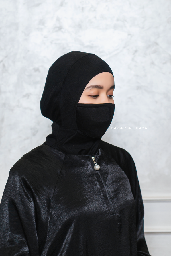 Black Neck Cover Underscarf In Cotton - Super Breathable & Soft