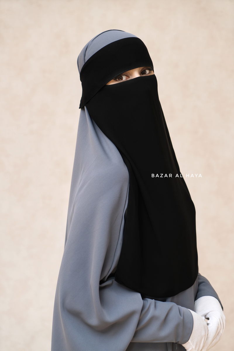 Flap Black Single Niqab - Super Breathable Veil