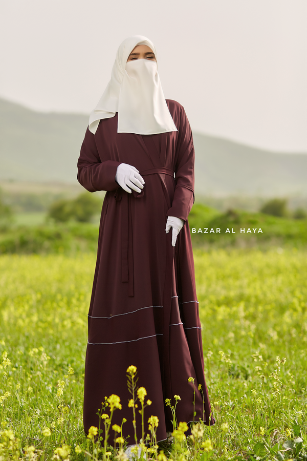 Fathiya Mulberry Open Front Abaya In Nida - Relaxed Fit