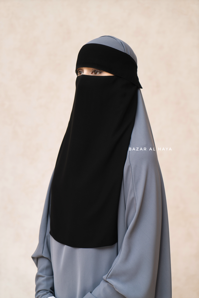 Flap Black Single Niqab - Super Breathable Veil