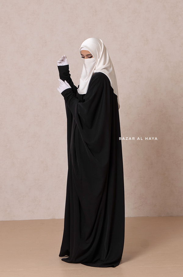 Black Faraasha Butterfly Wide Abaya - Silk Crepe