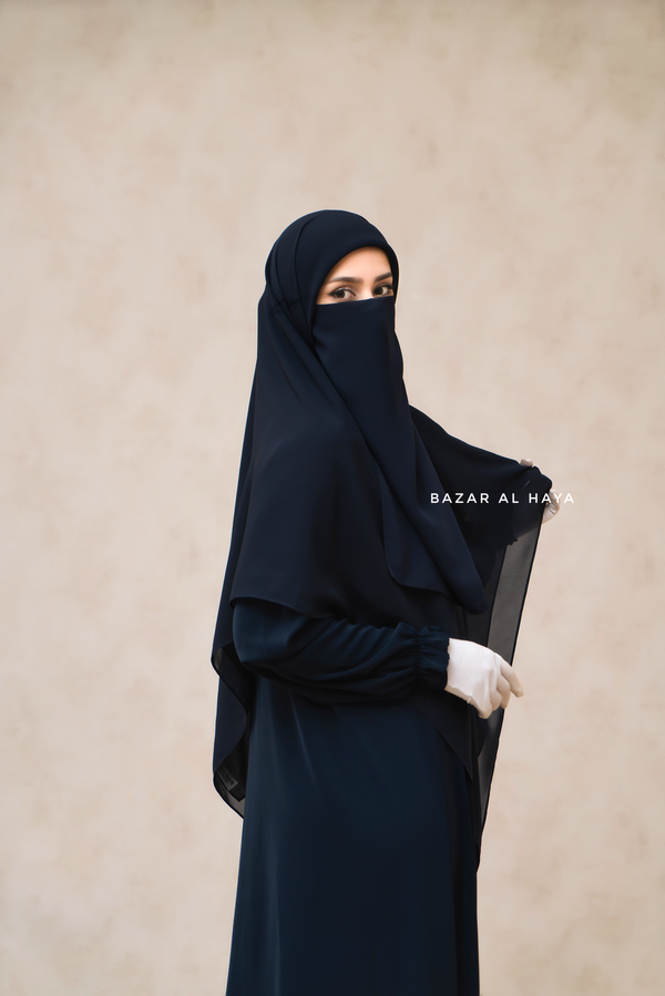 Dark Blue Square Scarf With Half Niqab Set - Super Breathable - Quality