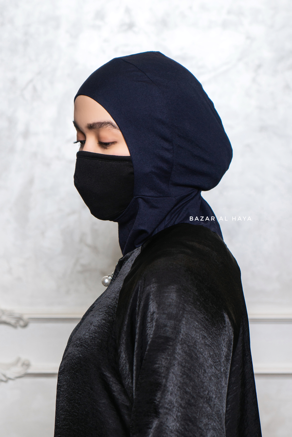 Dark Blue Neck Cover Underscarf In Cotton - Super Breathable & Soft