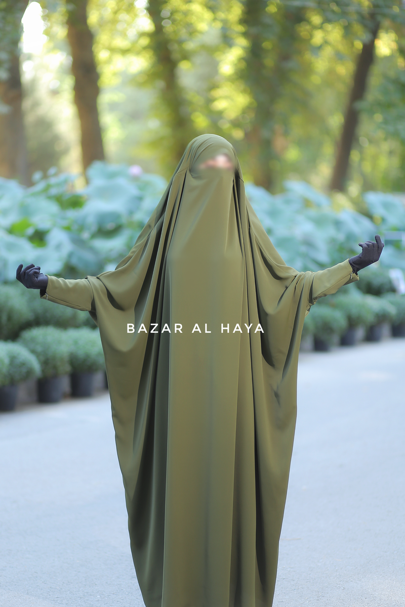 Olive Sarah One Piece Jilbab - Zipper Sleeves - Silk Crepe