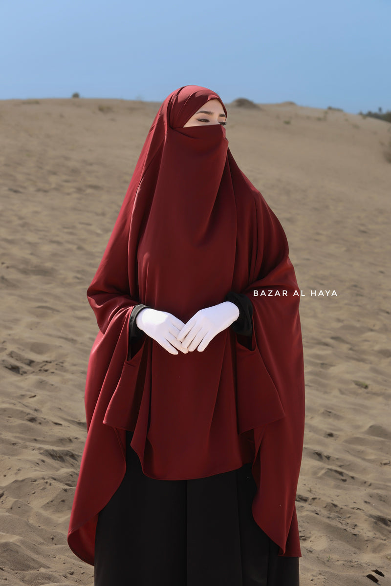 Safiyya Maroon Sleeveless Khimar - Soft Crepe Extra Long