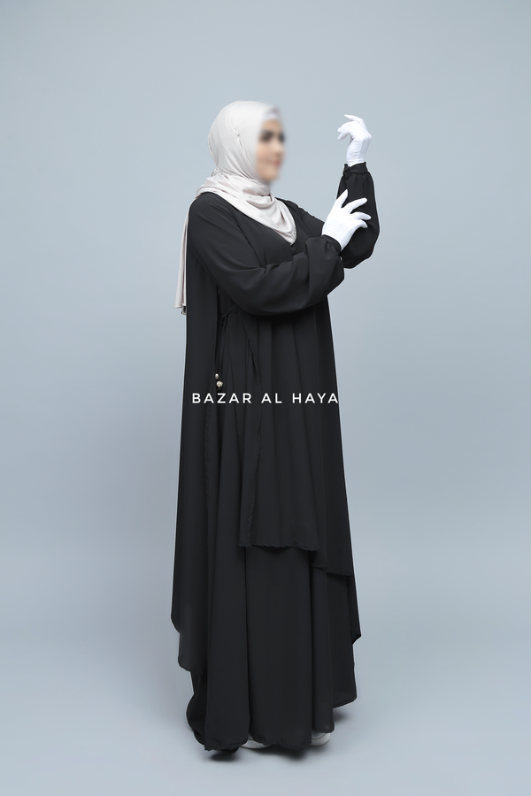 Pakiza Black Double Layered Minimalistic Style Abaya - Soft Georgette