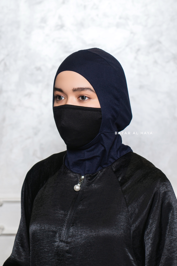 Dark Blue Neck Cover Underscarf In Cotton - Super Breathable & Soft