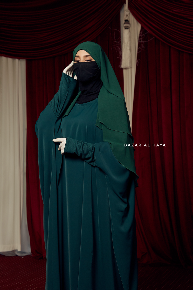 Emerald Faraasha Butterfly Wide Abaya - Silk Crepe