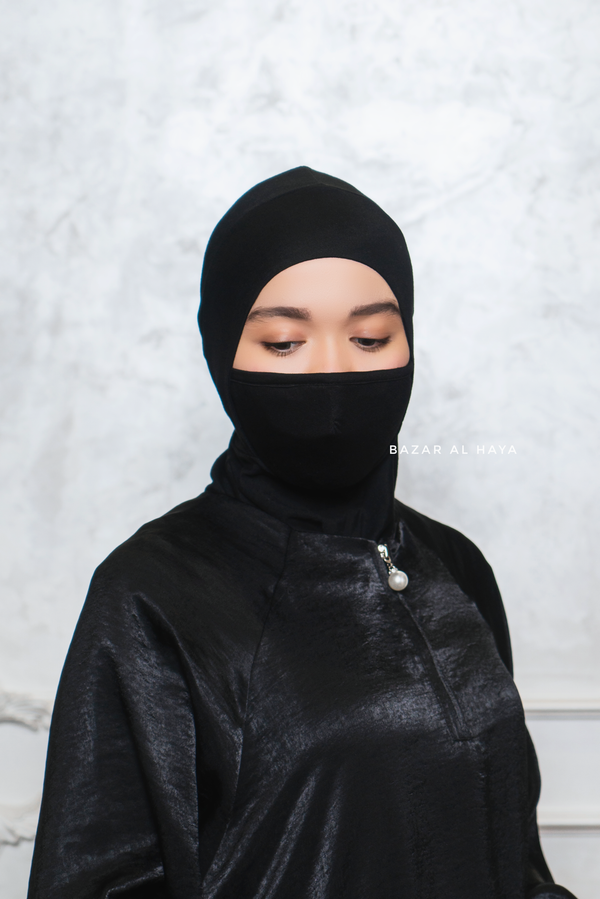 Black Neck Cover Underscarf In Cotton - Super Breathable & Soft