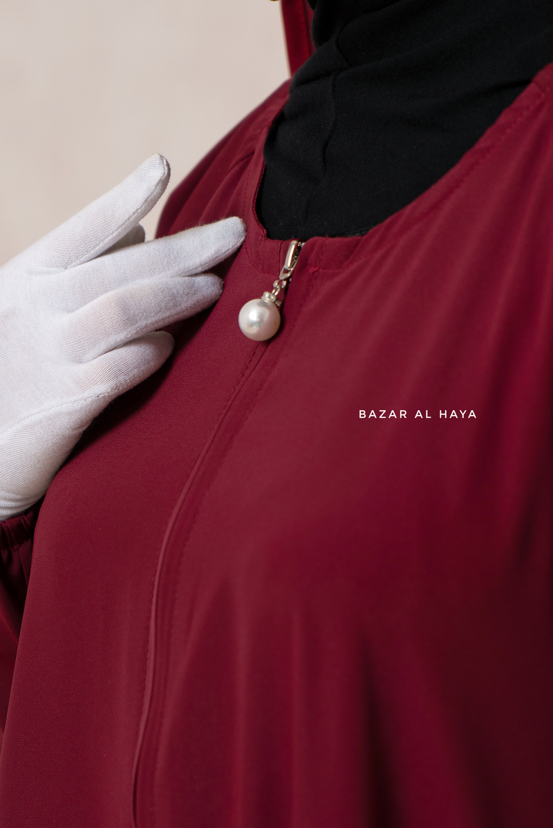 Maroon Salam 2 Abaya - Comfy Style Front Zipper - Nida